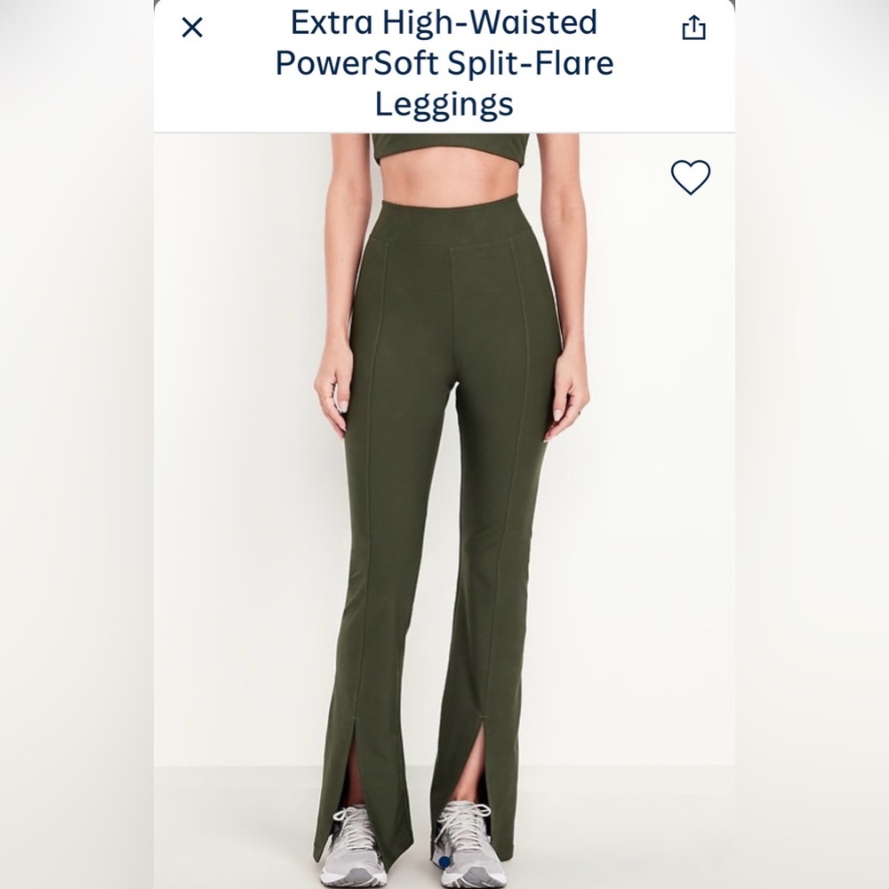 Women’s Olive Army Green High-Rise Split Hem Flare Leggings Old Navy XS Yoga NEW